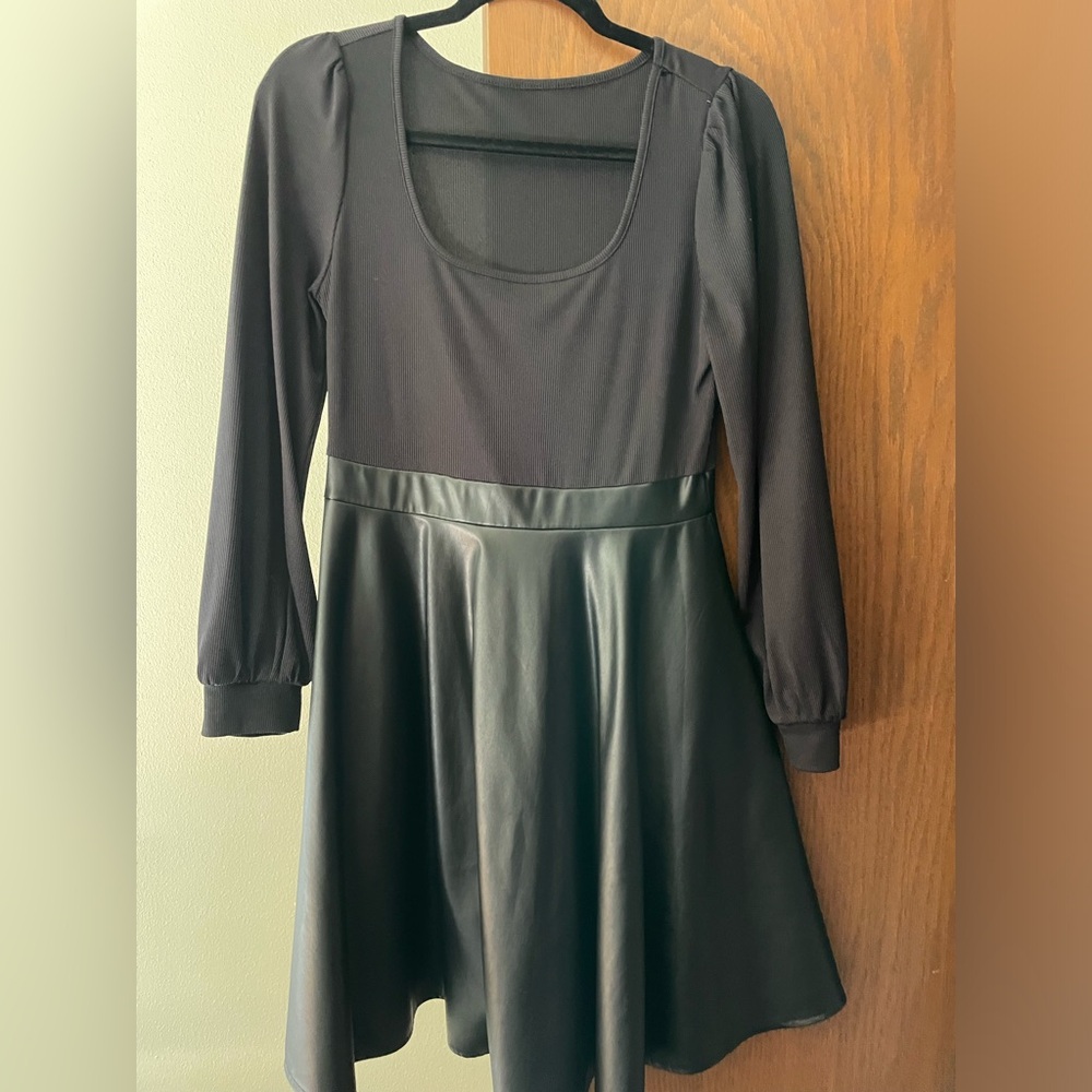 Faux leather fit and flare dress